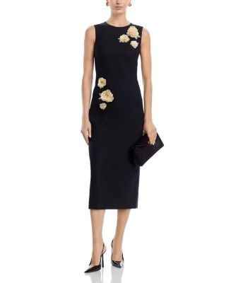 Embroidered Brooch Stretch Wool Cocktail Dress