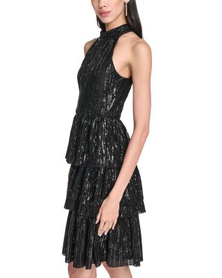 Mock Neck Tiered Skirt Cocktail Dress