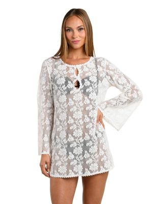 Celestial Petals Bell Sleeve Mini Dress Cover Up