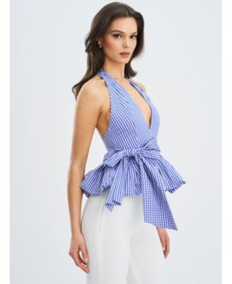  Ilene Checkered Bubble Hem Halter Top
