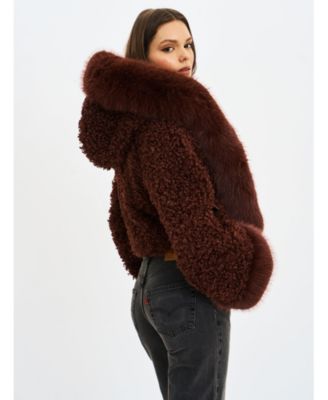 Kali Teddy Cropped Faux Fur Hooded Jacket