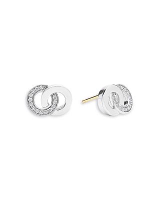 Sterling Silver Signature Caviar Diamond Interlocking Stud Earrings