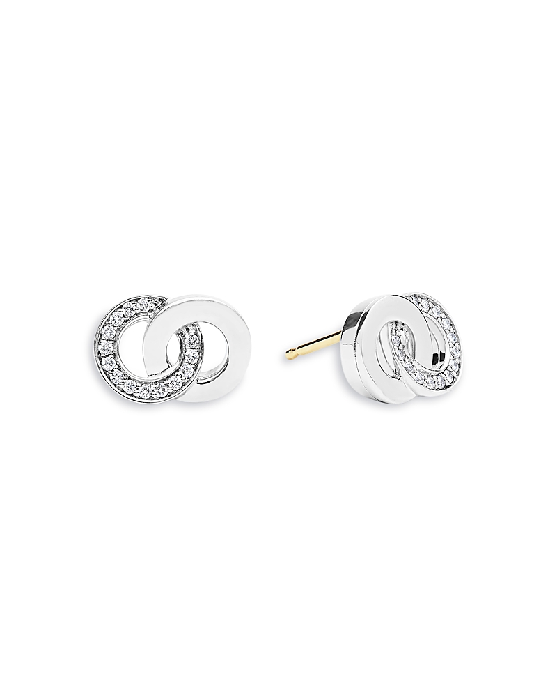 Lagos Sterling Silver Signature Caviar Diamond Interlocking Stud Earrings