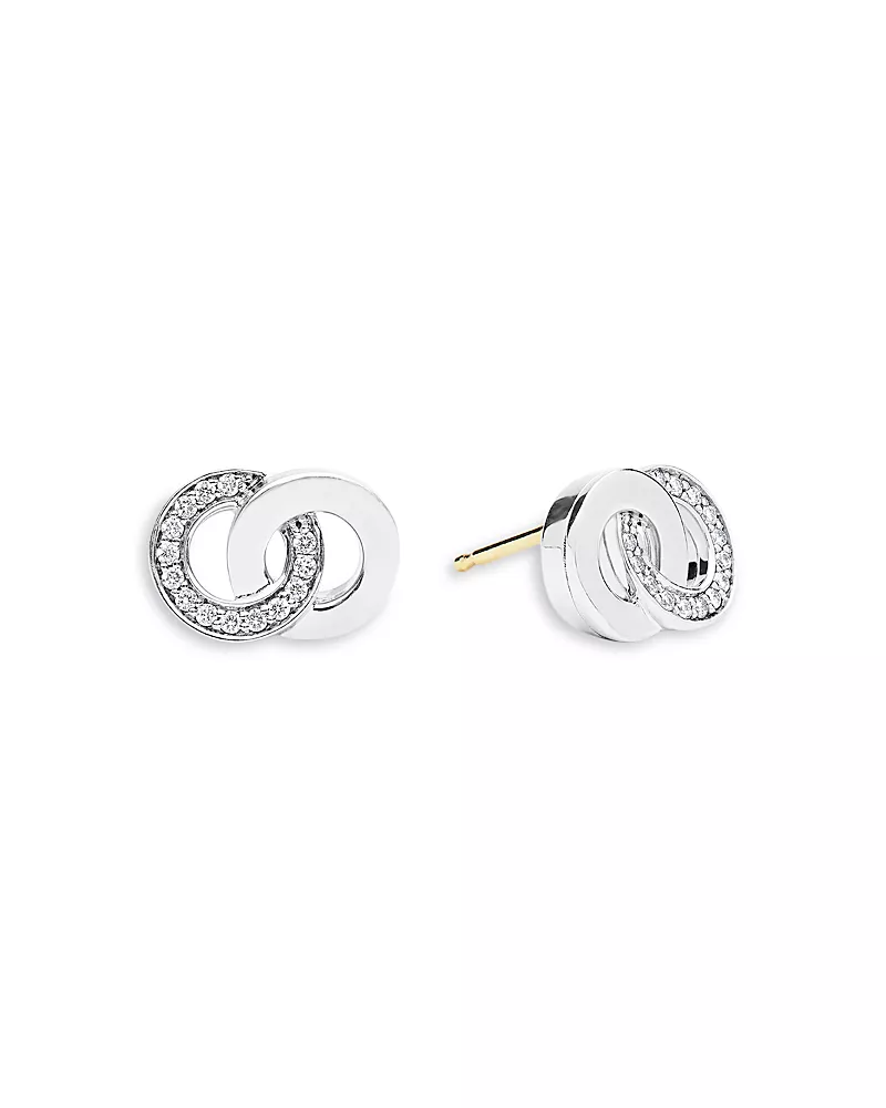Lagos Sterling Silver Signature Caviar Diamond Interlocking Stud Earrings