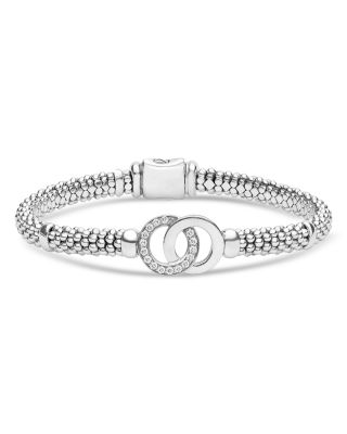 Sterling Silver Signature Caviar Diamond Interlocking Circle Beaded Bracelet