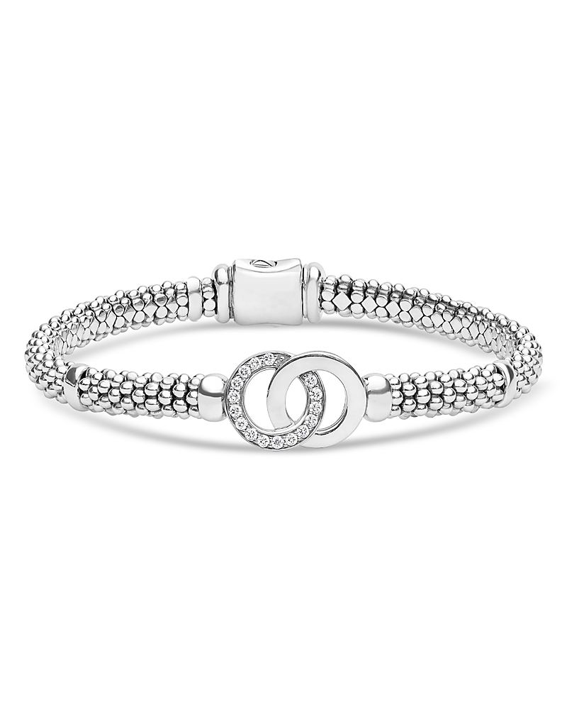 Lagos Sterling Silver Signature Caviar Diamond Interlocking Circle Beaded Bracelet