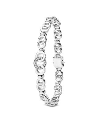 Sterling Silver Signature Caviar Diamond Circle Interlocking Link Chain Bracelet