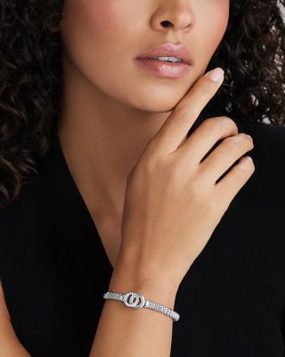 Sterling Silver Signature Caviar Diamond Interlocking Circle Beaded Bracelet