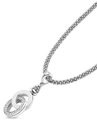 Sterling Silver Signature Caviar Interlocking Silver Pendant Necklace, 18"