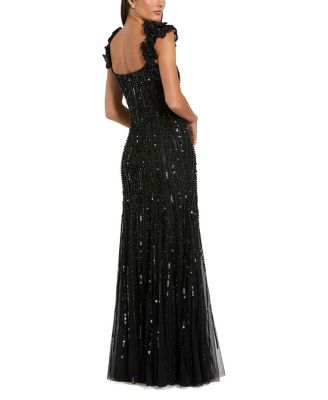  Sleeveless Mesh Gown with Floral Shoulder Detail