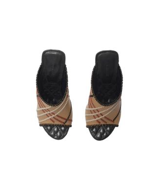  Women's Check Leather Cabana Mules