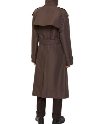  Long Check Collar Silk Cotton Trench Coat