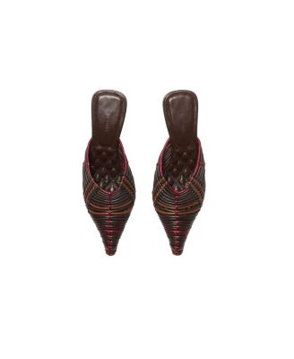  Women's Check Woven Leather Cameo Mules