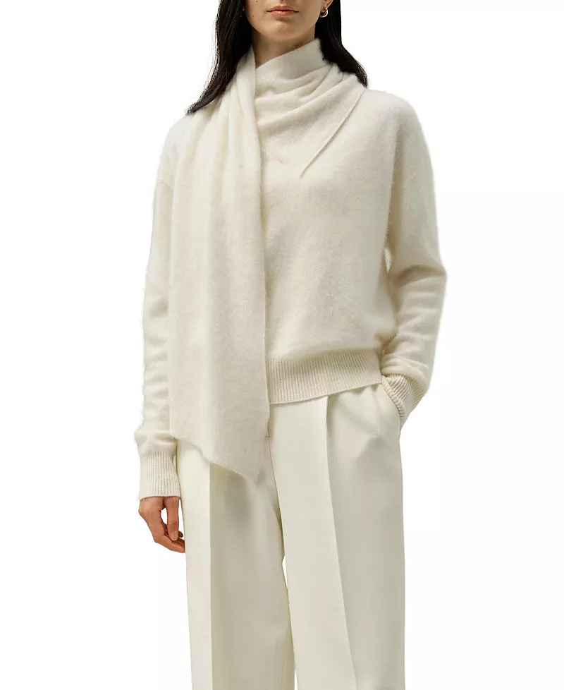 Lilysilk Draped Scarf Brushed Cashmere Sweater