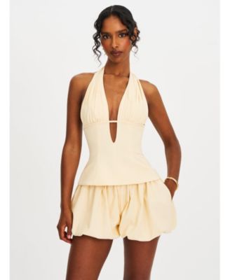  Quinzella Smock Back Halter Neck Linen Top