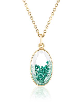 18K Yellow Gold Emerald Core Oval Pendant Necklace, 16-18"