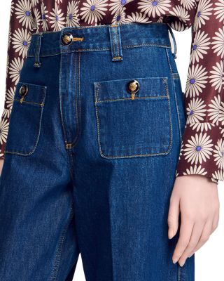 Straight Patch Pocket Jeans in Dark Blue
