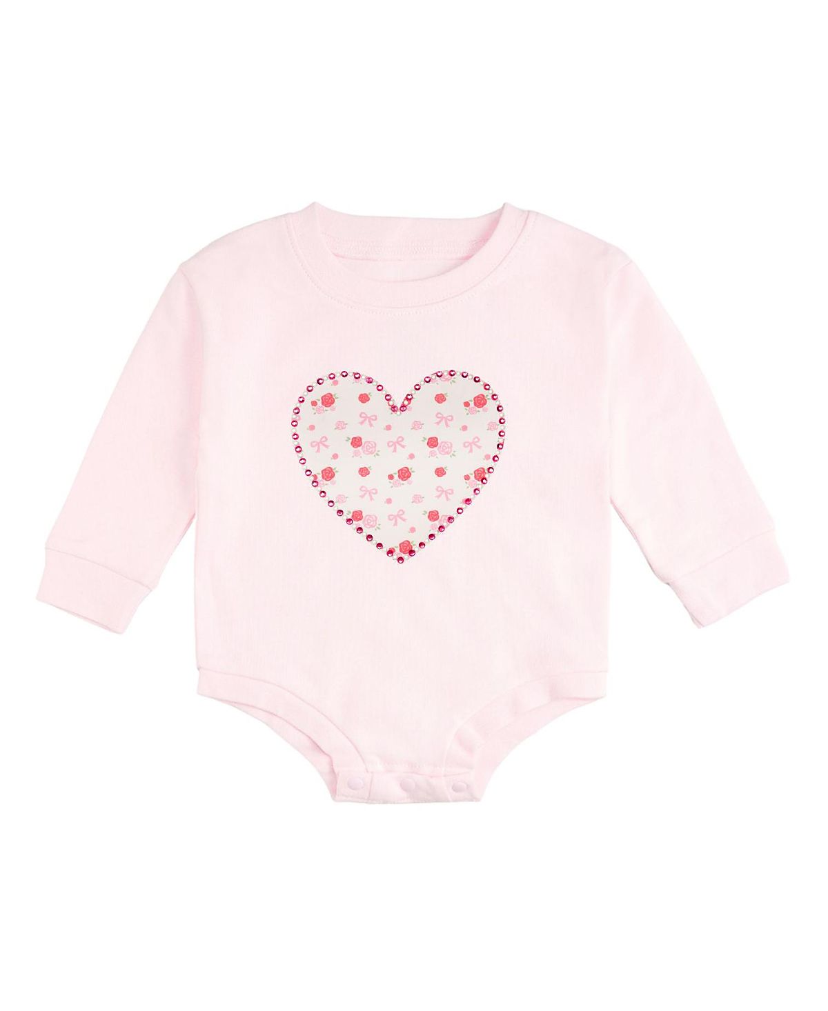 Sweet Wink Girls' Dainty Rose Faux Pearl Heart Patch Long Sleeve Romper - Baby
