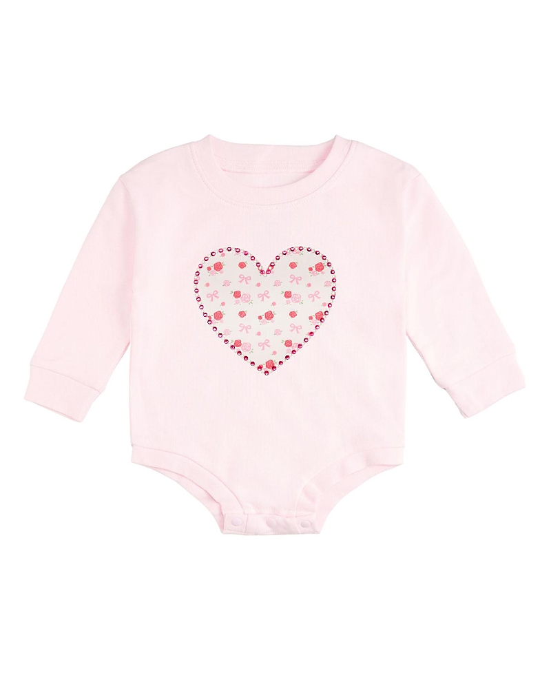 Sweet Wink Girls' Dainty Rose Faux Pearl Heart Patch Long Sleeve Romper - Baby