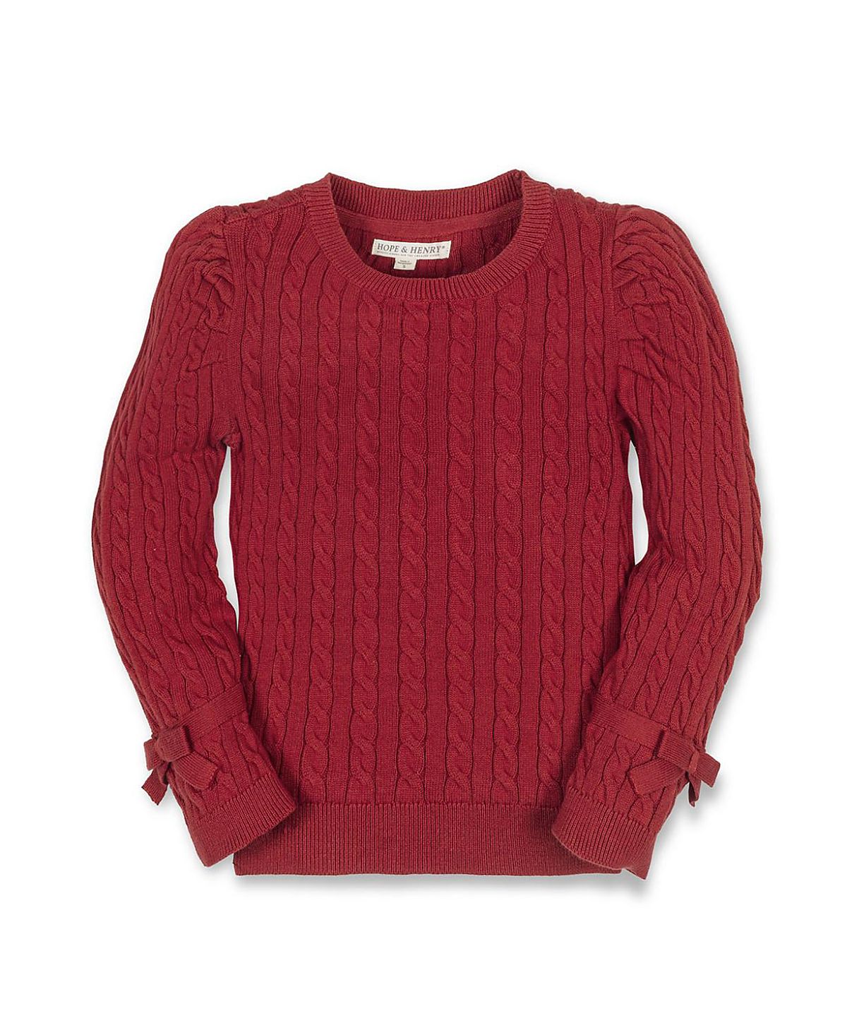 Hope & Henry Girls' Organic Long Puff Sleeve Sweater with Bow Detail - Little Kid, Big Kid