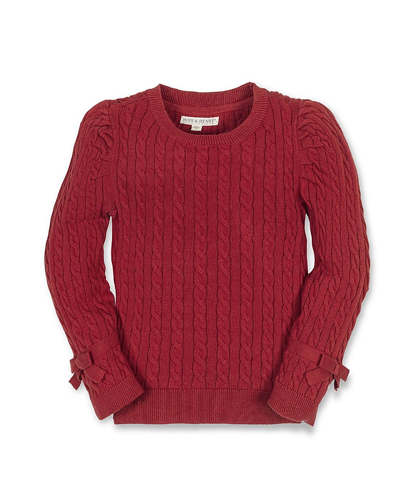 Hope & Henry Girls' Organic Long Puff Sleeve Sweater with Bow Detail - Little Kid, Big Kid