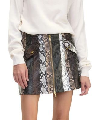 Snake-Embossed Leather Skirt
