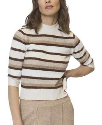  Women's Ash Striped Half Sleeve Crew Sweater