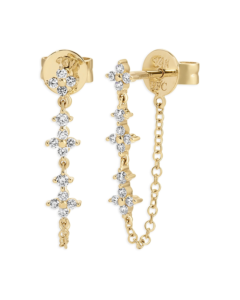 Ef Collection 14K Yellow Gold Diamond Fleur Chain Earrings