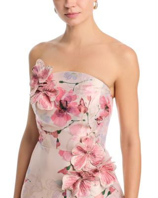 Strapless Gazar 3D Floral Dress