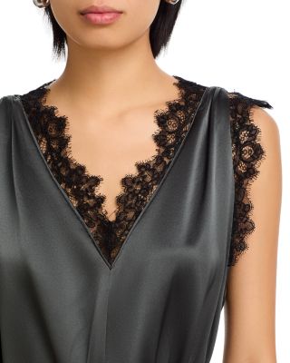 Lace Trim V Neck Midi Dress