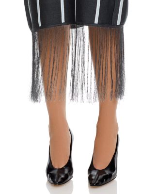 Striped Fringe Trim Midi Skirt