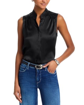 Phoebe Sleeveless Band Collar Silk Top