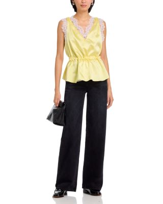 Satin Lace Trim Sleeveless Top