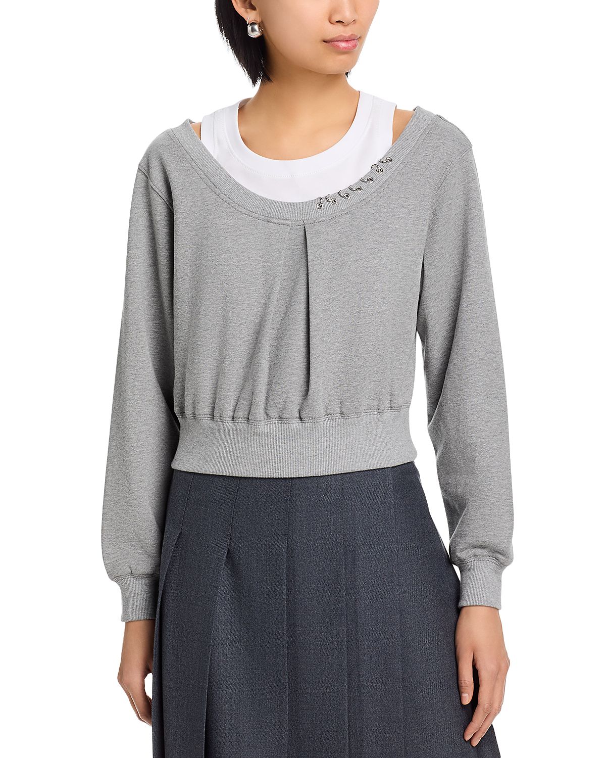 3.1 Phillip Lim Long Sleeve Embellished Double Layer Sweatshirt