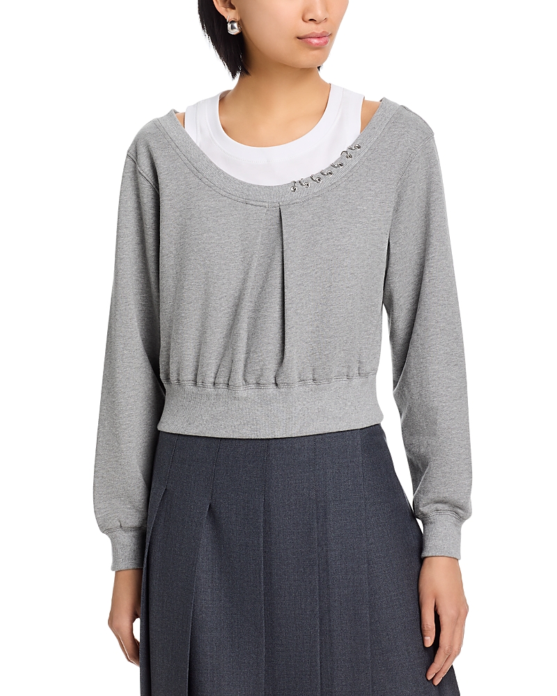3.1 Phillip Lim Long Sleeve Embellished Double Layer Sweatshirt