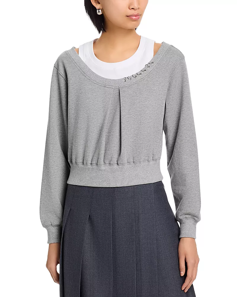 3.1 Phillip Lim Long Sleeve Embellished Double Layer Sweatshirt
