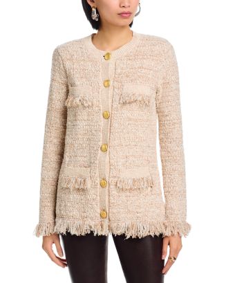 L'AGENCE Kastoria Fringe Trim Cardigan Sweater | Bloomingdale's Women