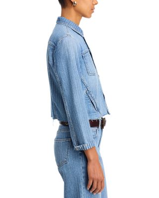 Janelle Slim Raw Denim Jacket & Joanne Low Rise Wide Leg Jeans in Carmel