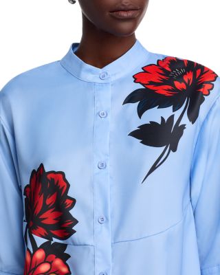 Band Collar Elbow Sleeve Shirt