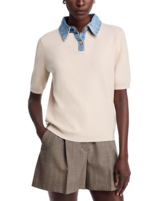 Denim Collared Short Sleeve Sweater