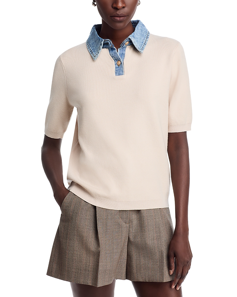 Sioni Denim Collared Short Sleeve Sweater