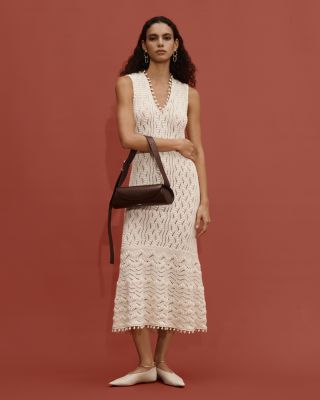 Sleeveless Fine Crochet Knit V Neck Dress