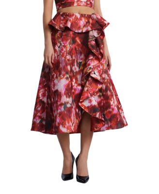 Printed Cascade Midi Skirt