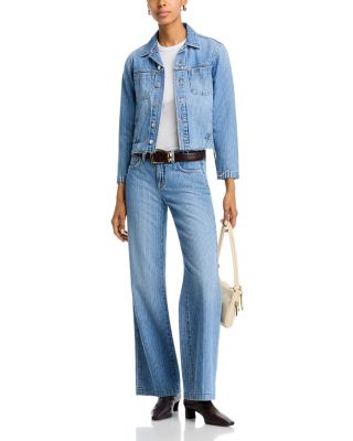 Janelle Slim Raw Denim Jacket & Joanne Low Rise Wide Leg Jeans in Carmel