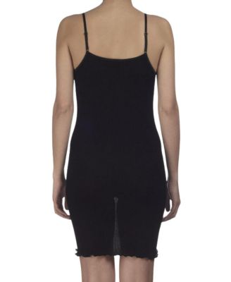 Ribbed Wool & Silk V-Neck Chemise Nightgown with Lace Trim