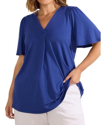  Jersey Flutter Sleeve V-Neck T-Shirt
