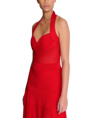  Halterneck Pleated Knit Midi Dress