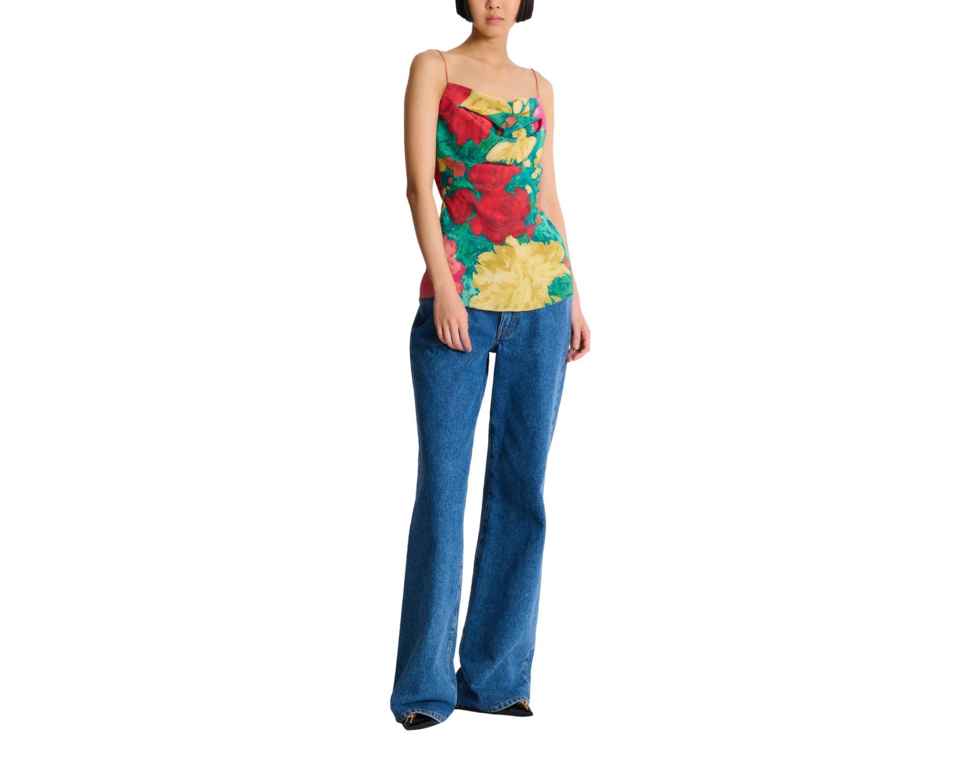 Printed Crepe De Chine Top with Thin Straps — Image 5