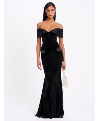  Qamra Velvet Off Shoulder Mermaid Maxi Dress