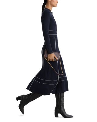 Button Front Long Sleeve Midi Dress